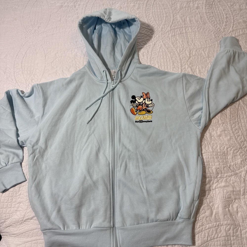 Walt Disney World Hoodie Womens Large Blue Mickey Minnie Mouse Embroidered 2023